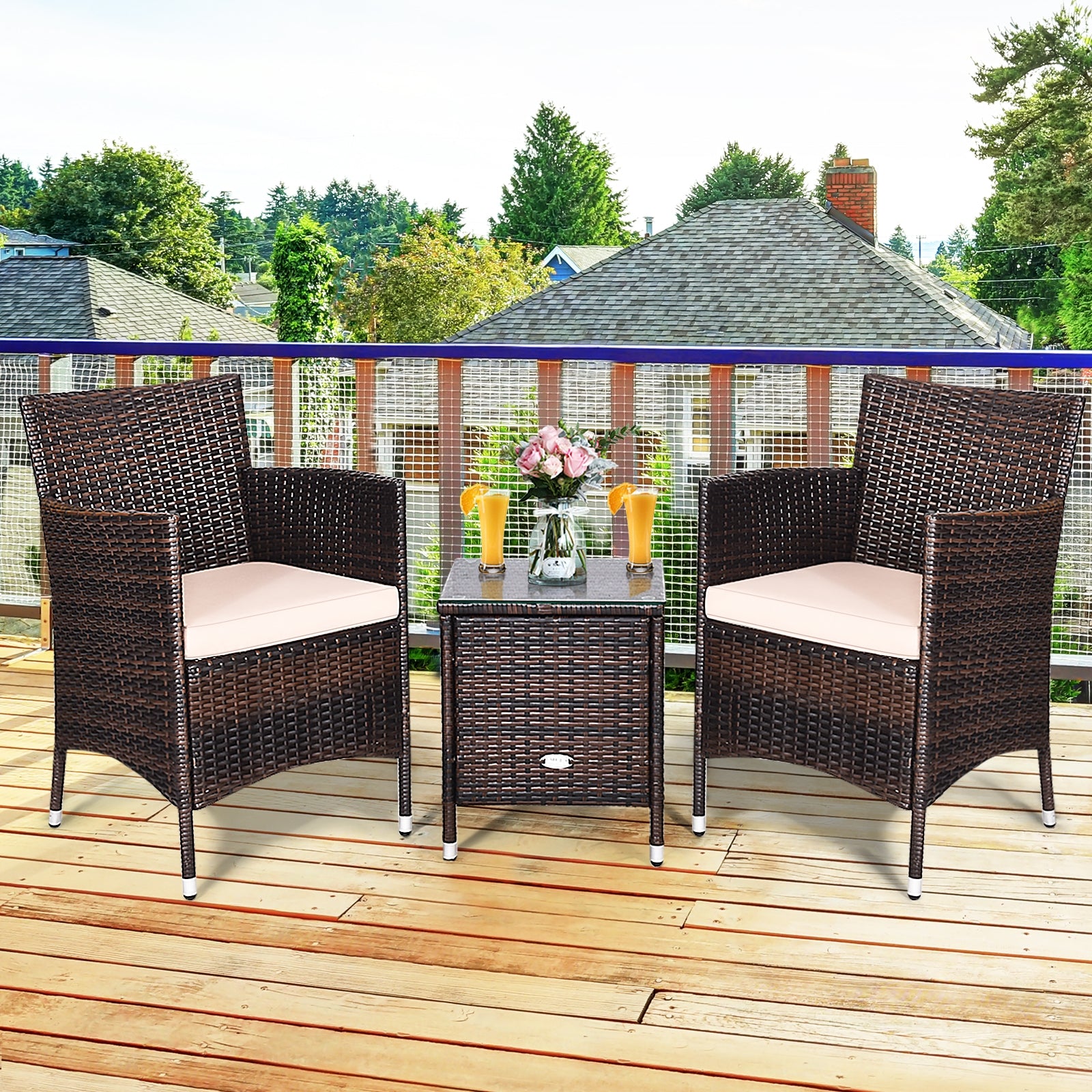 3 Pcs Patio Furniture Set Outdoor Wicker Rattan Set-Beige