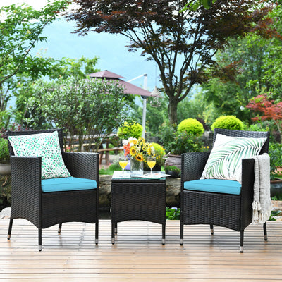 3 Pcs Patio Furniture Set Outdoor Wicker Rattan Set-BlueÂ 