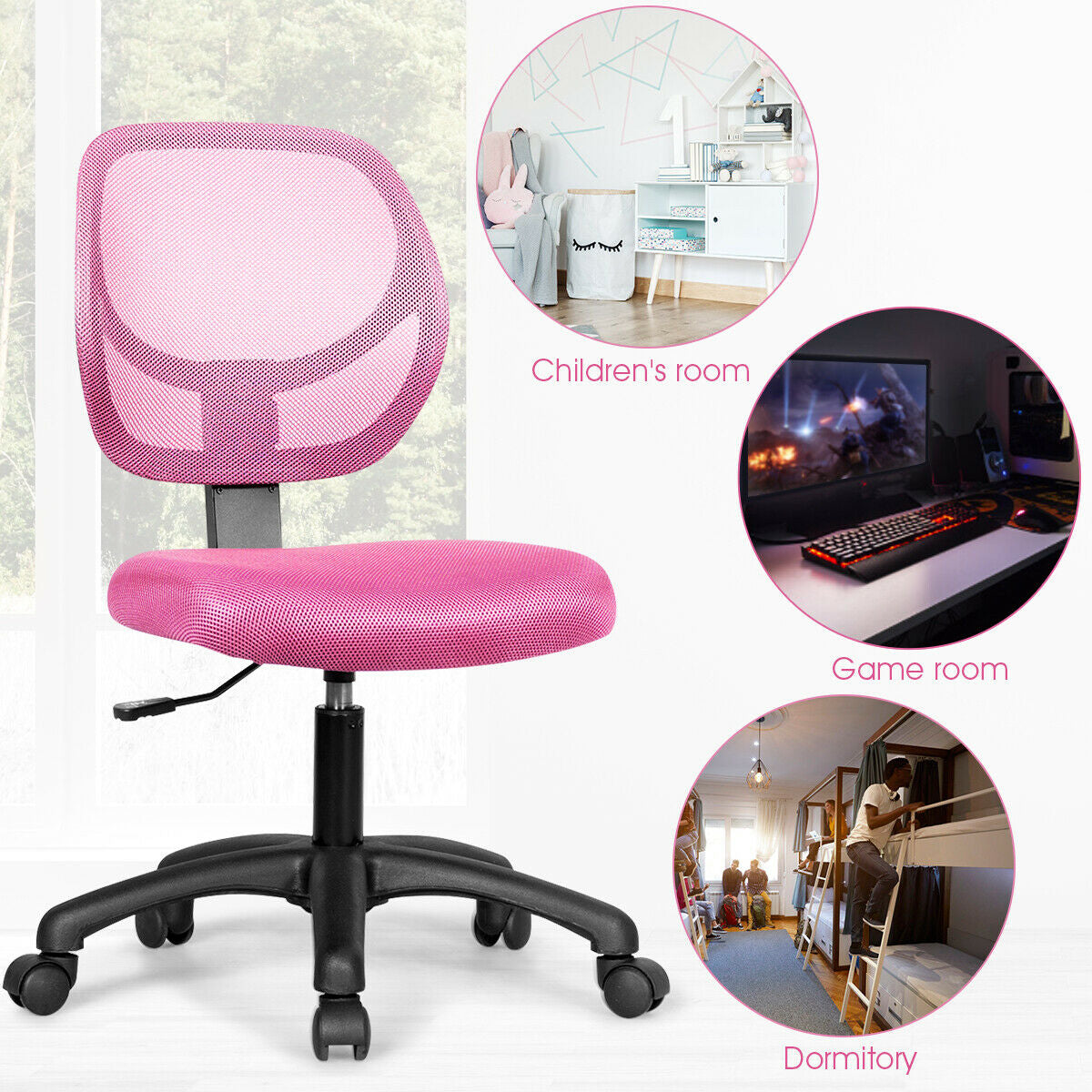 Low-back Computer Task Office Desk Chair with Swivel Casters-PinkÂ 