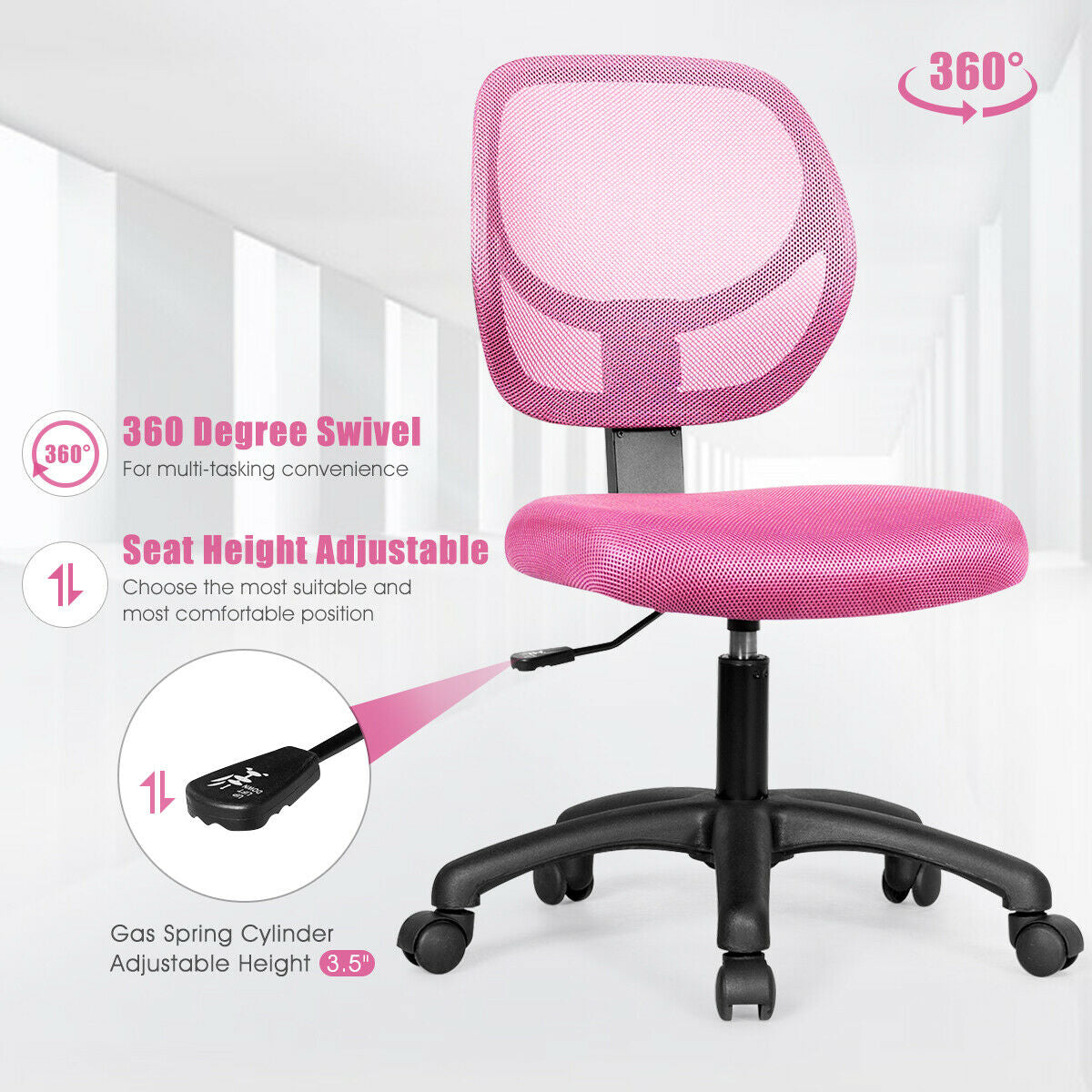 Low-back Computer Task Office Desk Chair with Swivel Casters-PinkÂ 