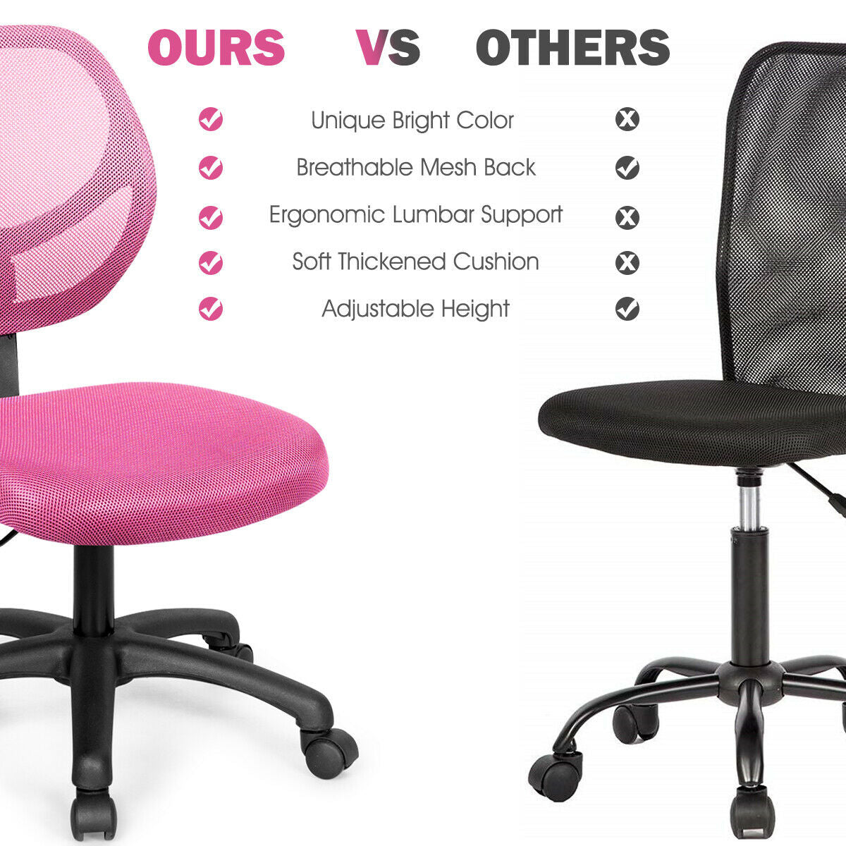 Low-back Computer Task Office Desk Chair with Swivel Casters-PinkÂ 