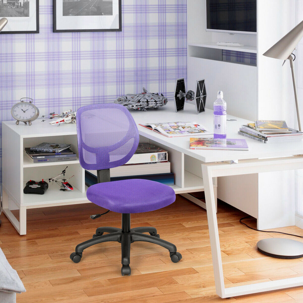 Low-back Computer Task Office Desk Chair with Swivel Casters-Purple