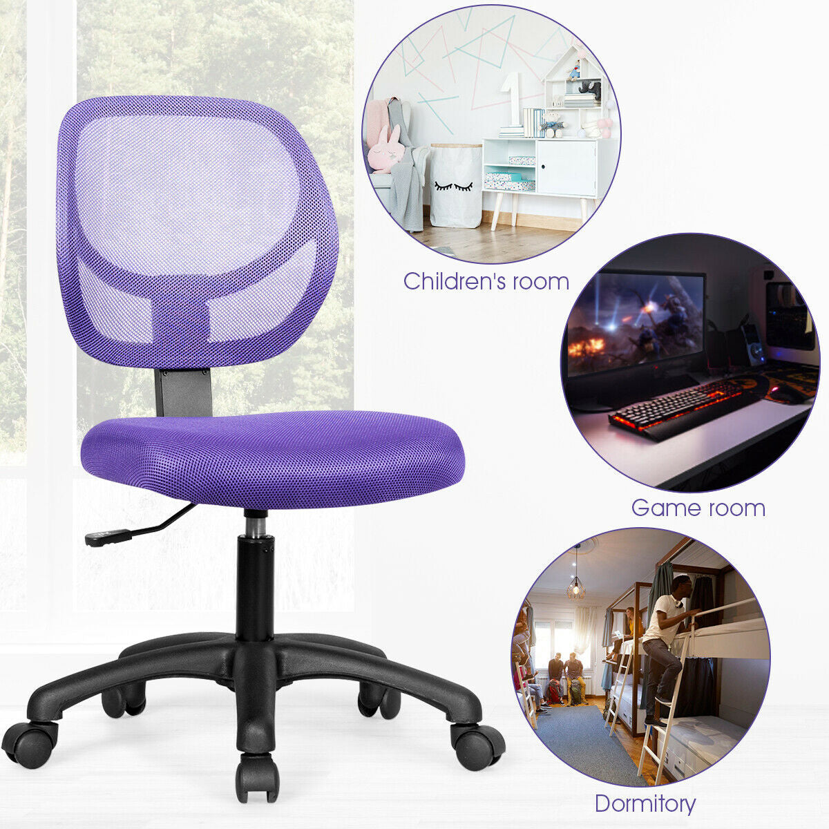 Low-back Computer Task Office Desk Chair with Swivel Casters-Purple