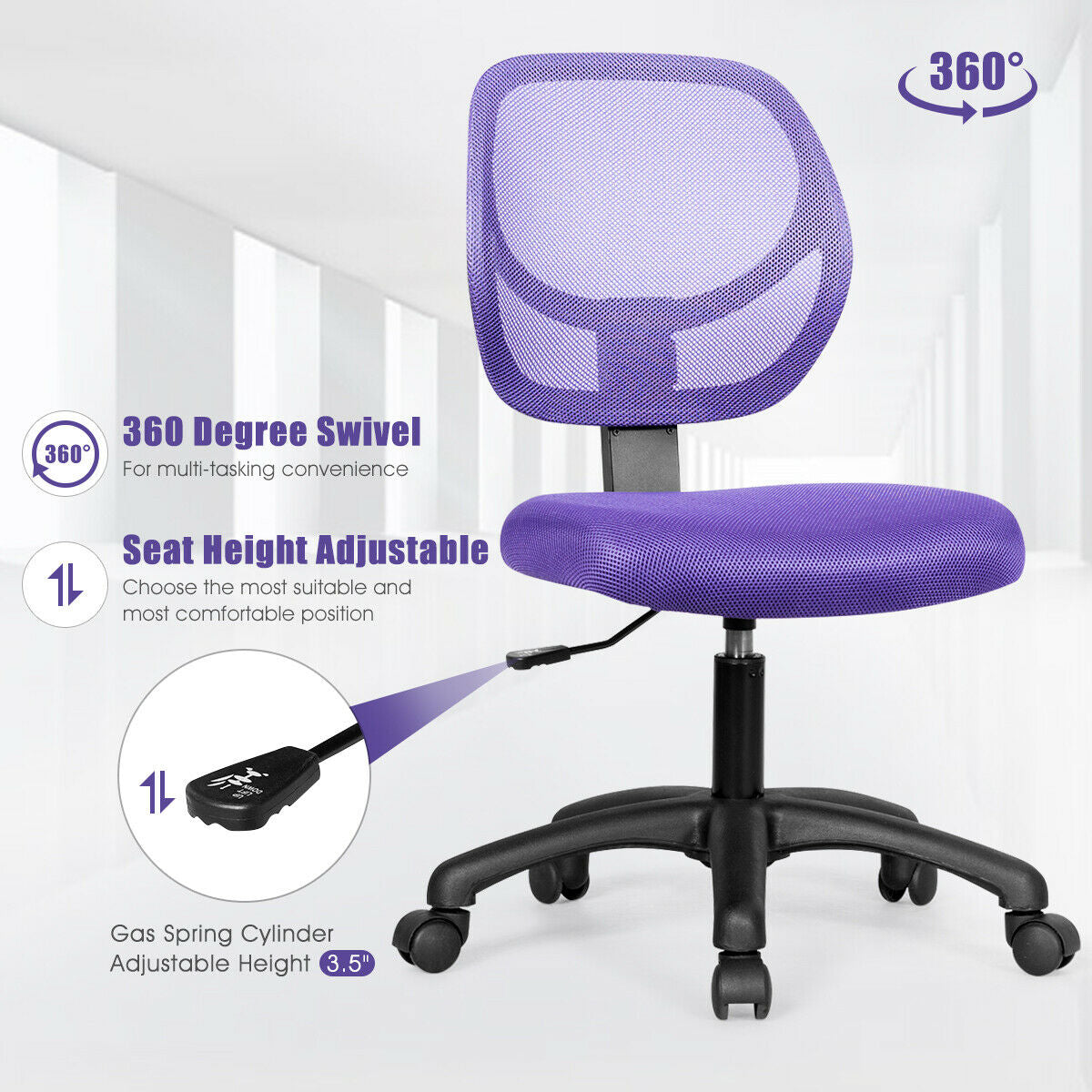 Low-back Computer Task Office Desk Chair with Swivel Casters-Purple