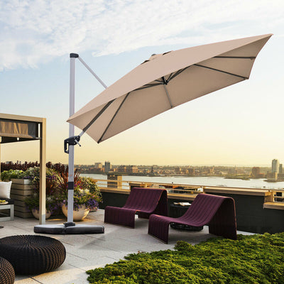 10 ft 360 Degree Tilt Aluminum Square Patio Offset Cantilever Umbrella without Weight Base-TanÂ 