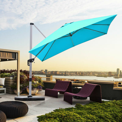 10 ft 360 Degree Tilt Aluminum Square Patio Offset Cantilever Umbrella without Weight Base-BlueÂ 