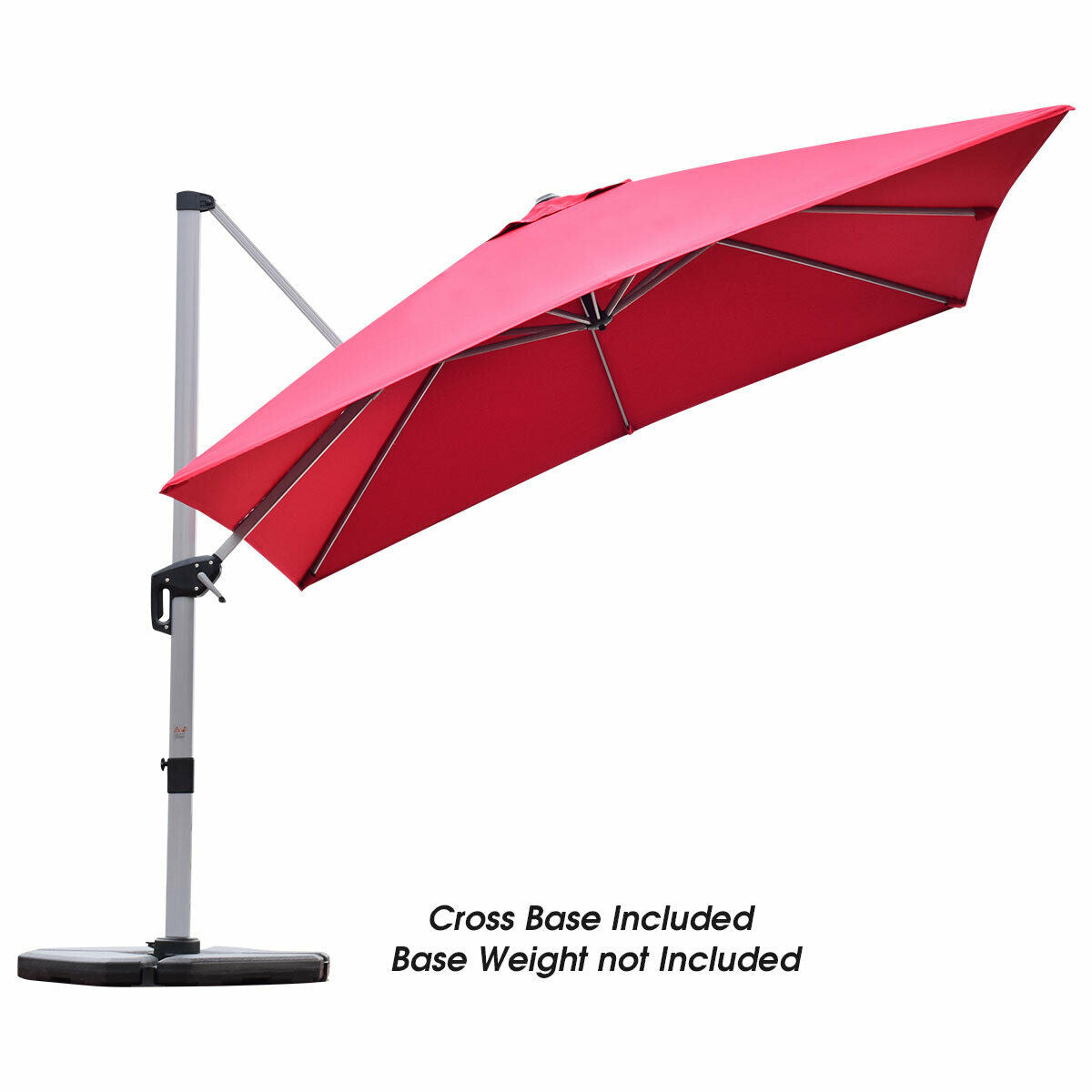 10 ft 360 Degree Tilt Aluminum Square Patio Offset Cantilever Umbrella without Weight Base-BurgundyÂ 