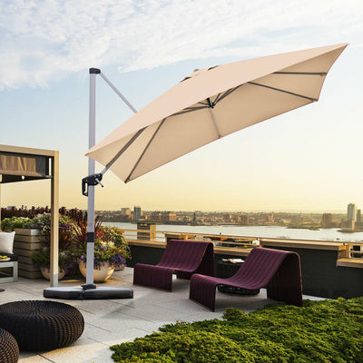 10 ft 360 Degree Tilt Aluminum Square Patio Offset Cantilever Umbrella without Weight Base-BeigeÂ 