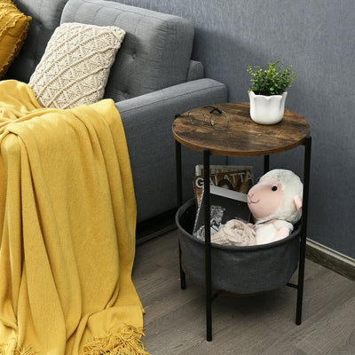 Industrial Round End Side Table Sofa with StorageÂ 