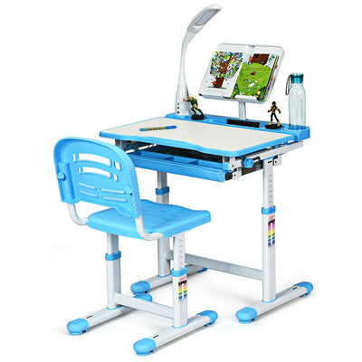 Adjustable Kids Desk Chair Set with Lamp and Bookstand-BlueÂ 