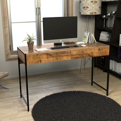 2-Drawer Computer Desk Study Table Home Office Writing Workstation-Rustic BrownÂ 