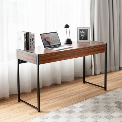 2-Drawer Computer Desk Study Table Home Office Writing Workstation-BrownÂ 