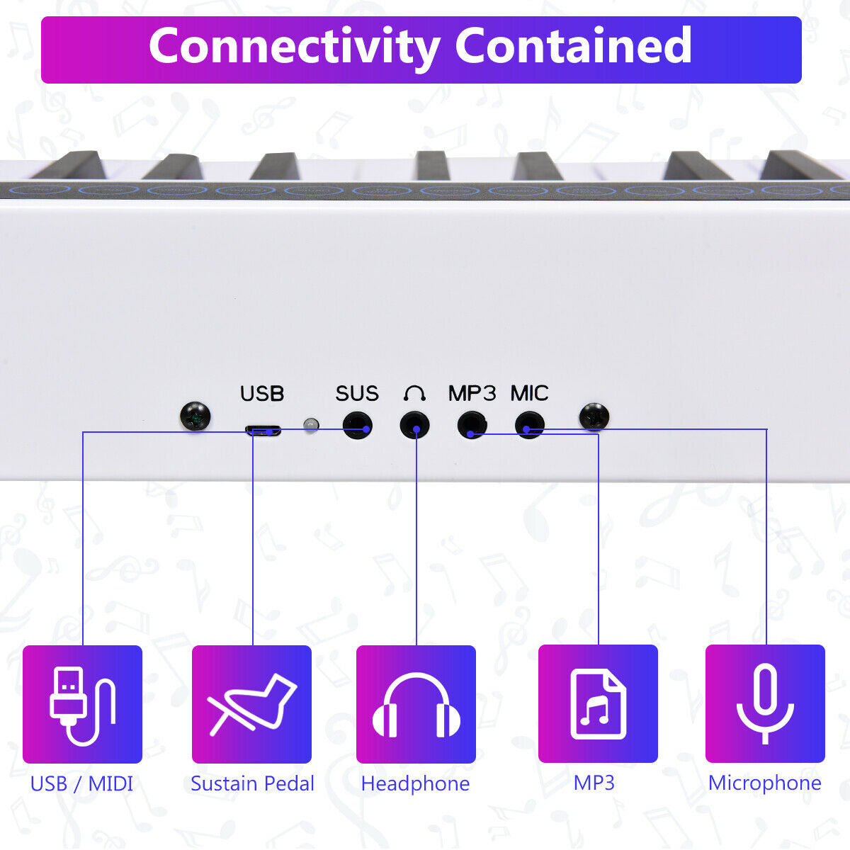 88-Key Portable Electronic Piano with Voice Function-WhiteÂ 