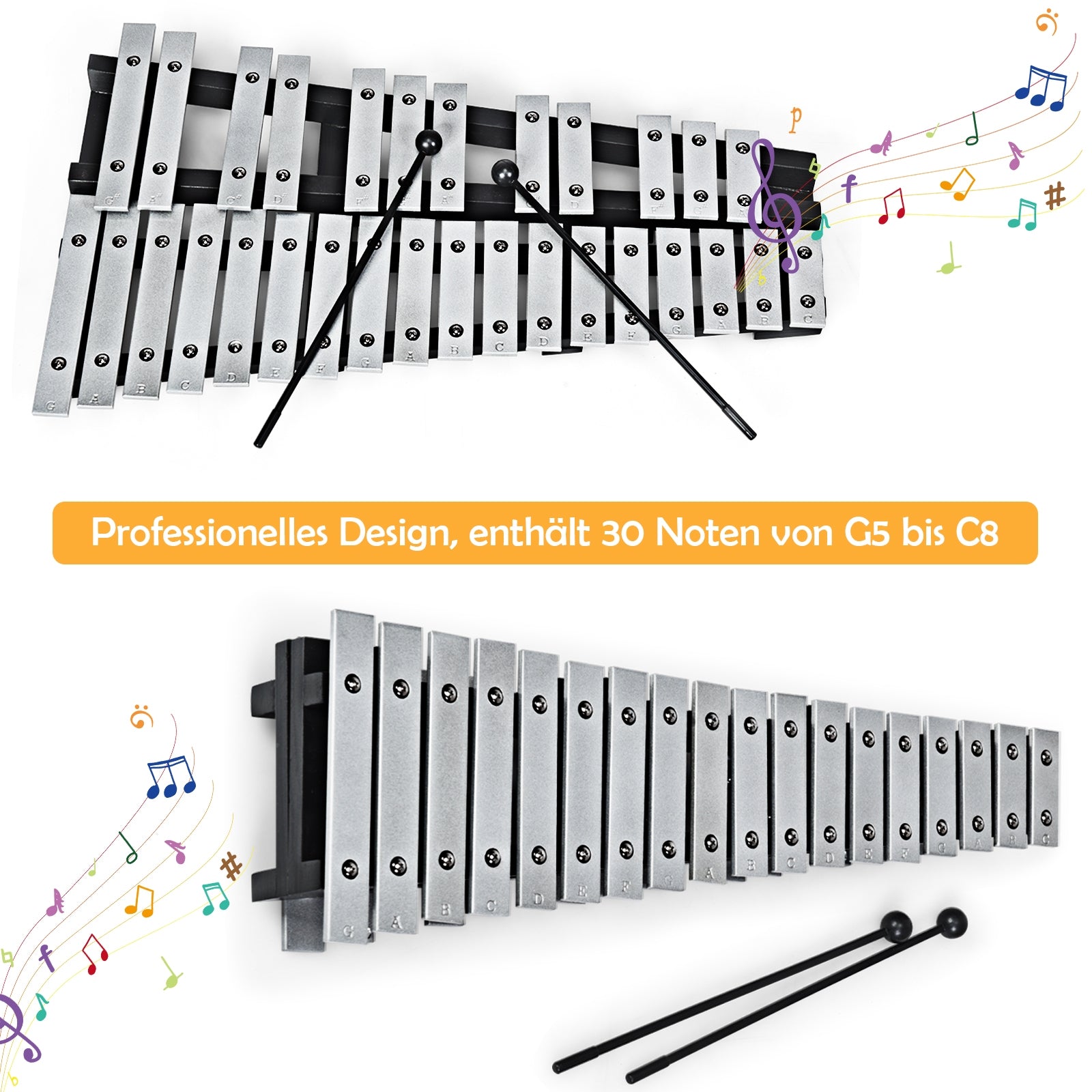 Foldable Aluminum Glockenspiel Xylophone 30 Note with BagÂ 