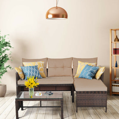 3 Pieces Patio Wicker Rattan Sofa Set-BeigeÂ 
