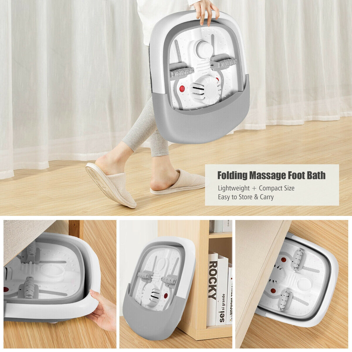 Foot Spa Bath Motorized Massager with Heat Red Light-GrayÂ 