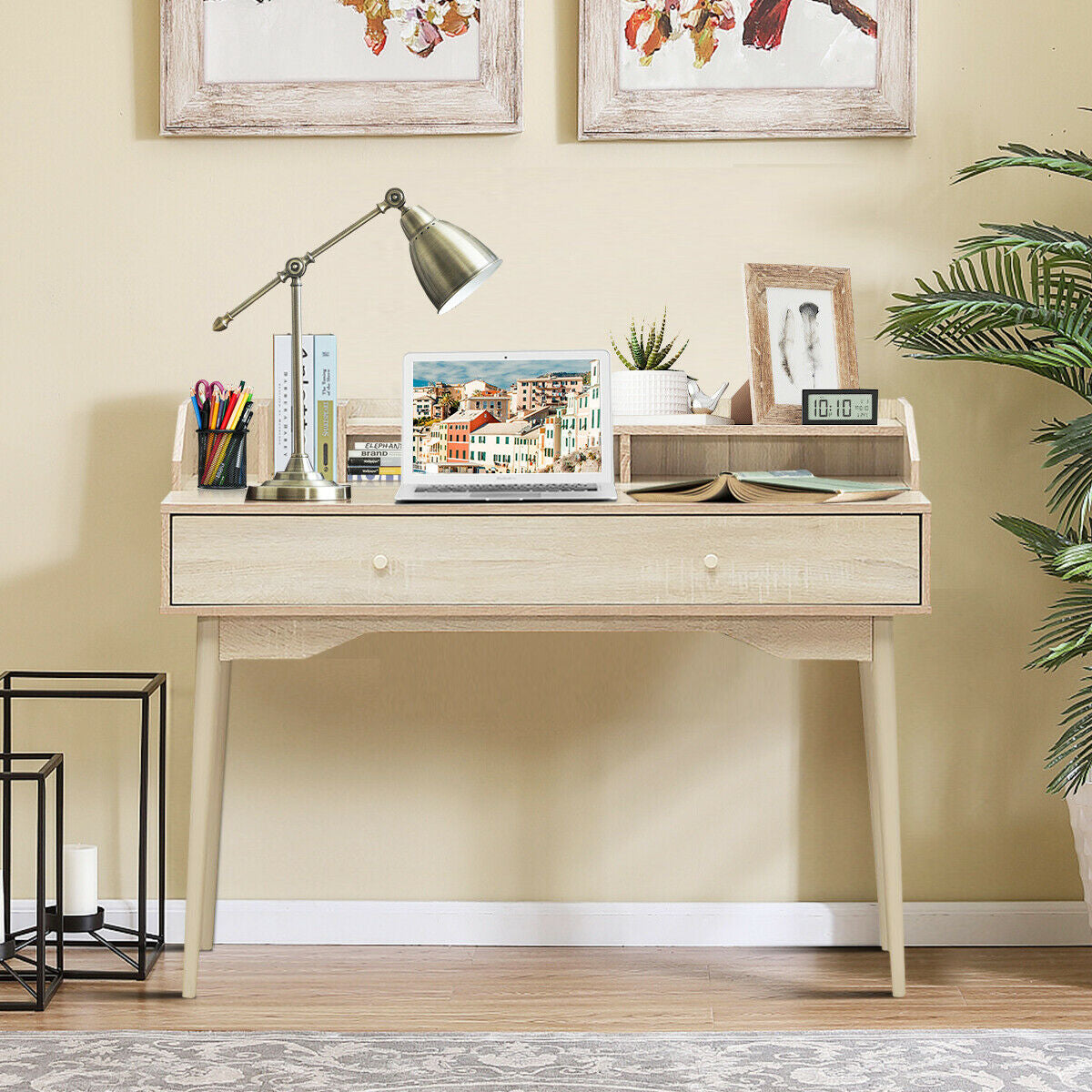 Writing Desk with Drawer Computer Wooden Desk-NaturalÂ 