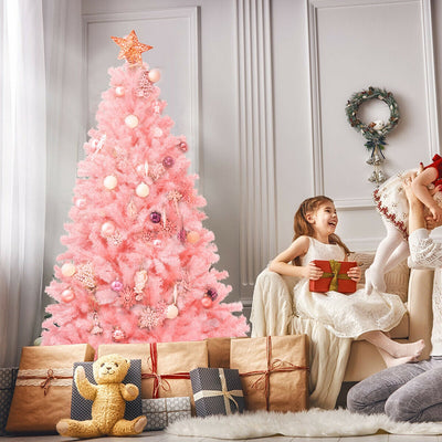 6 Feet Pink Artificial Hinged Spruce Full Christmas Tree with Foldable Metal StandÂ 