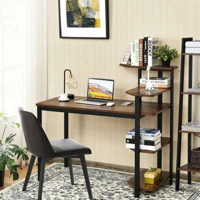 Computer Desk Writing Study Table with Storage Shelves Home Office Rustic Brown-Rustic BrownÂ 