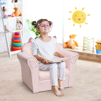 Kids Upholstered Cat Armrest Couch Sofa with Linen FabricÂ 