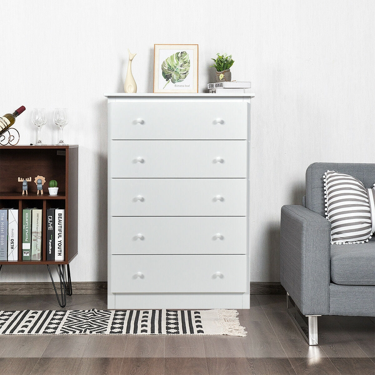 Functional Storage Organized Dresser with 5 Drawer-White