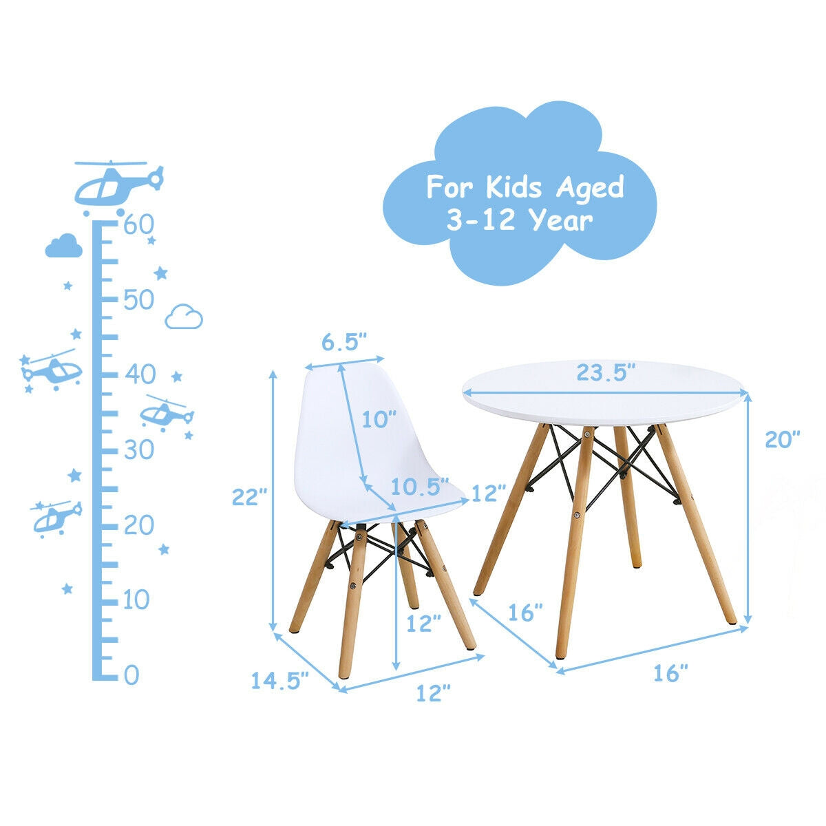 Kid's Modern Dining Table Set with 2 Armless Chairs