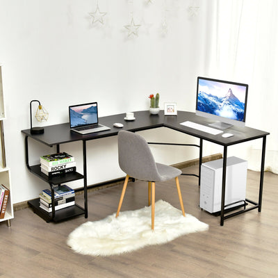 Reversible L-Shaped Computer Study Table with Shelves-BlackÂ 