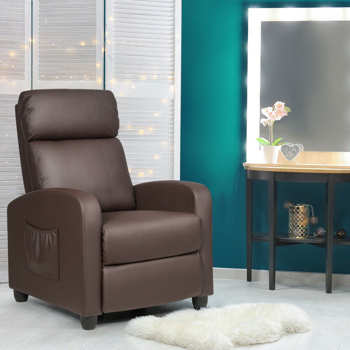 Recliner Sofa Wingback Chair with Massage Function-BrownÂ 