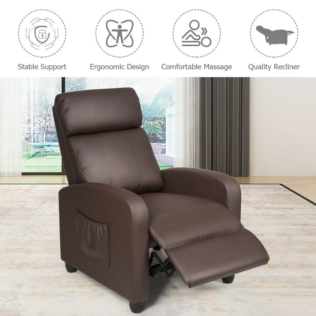 Recliner Sofa Wingback Chair with Massage Function-BrownÂ 