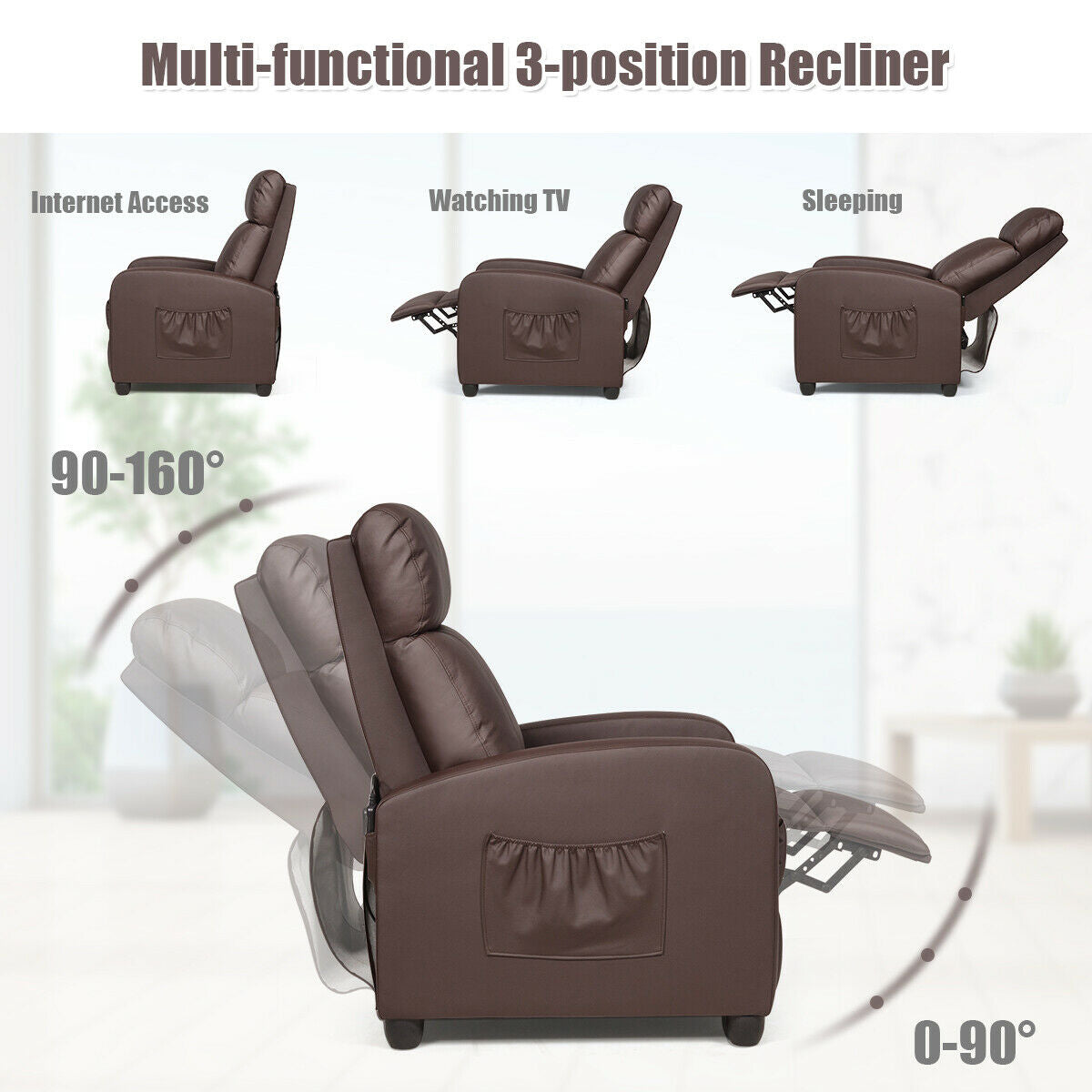 Recliner Sofa Wingback Chair with Massage Function-BrownÂ 