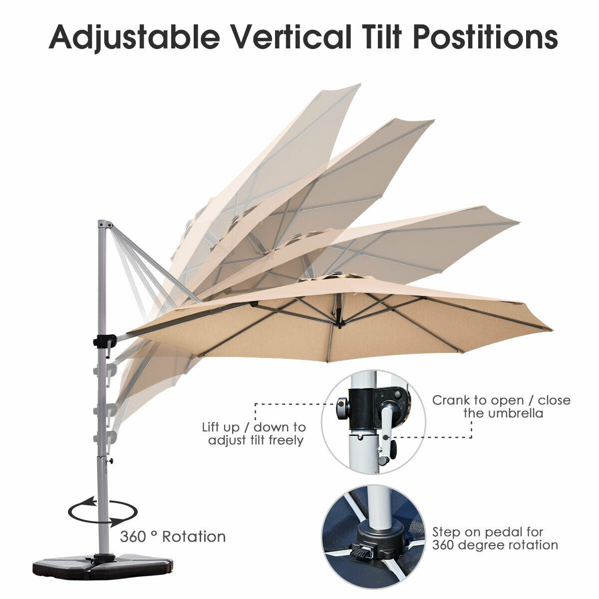 11 Feet Patio Offset Cantilever Umbrella 360° Rotation Aluminum Tilt-Beige