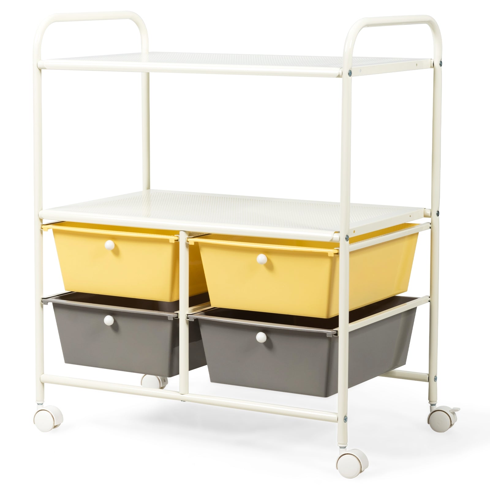 4 Drawers Shelves Rolling Storage Cart Rack-YellowÂ 