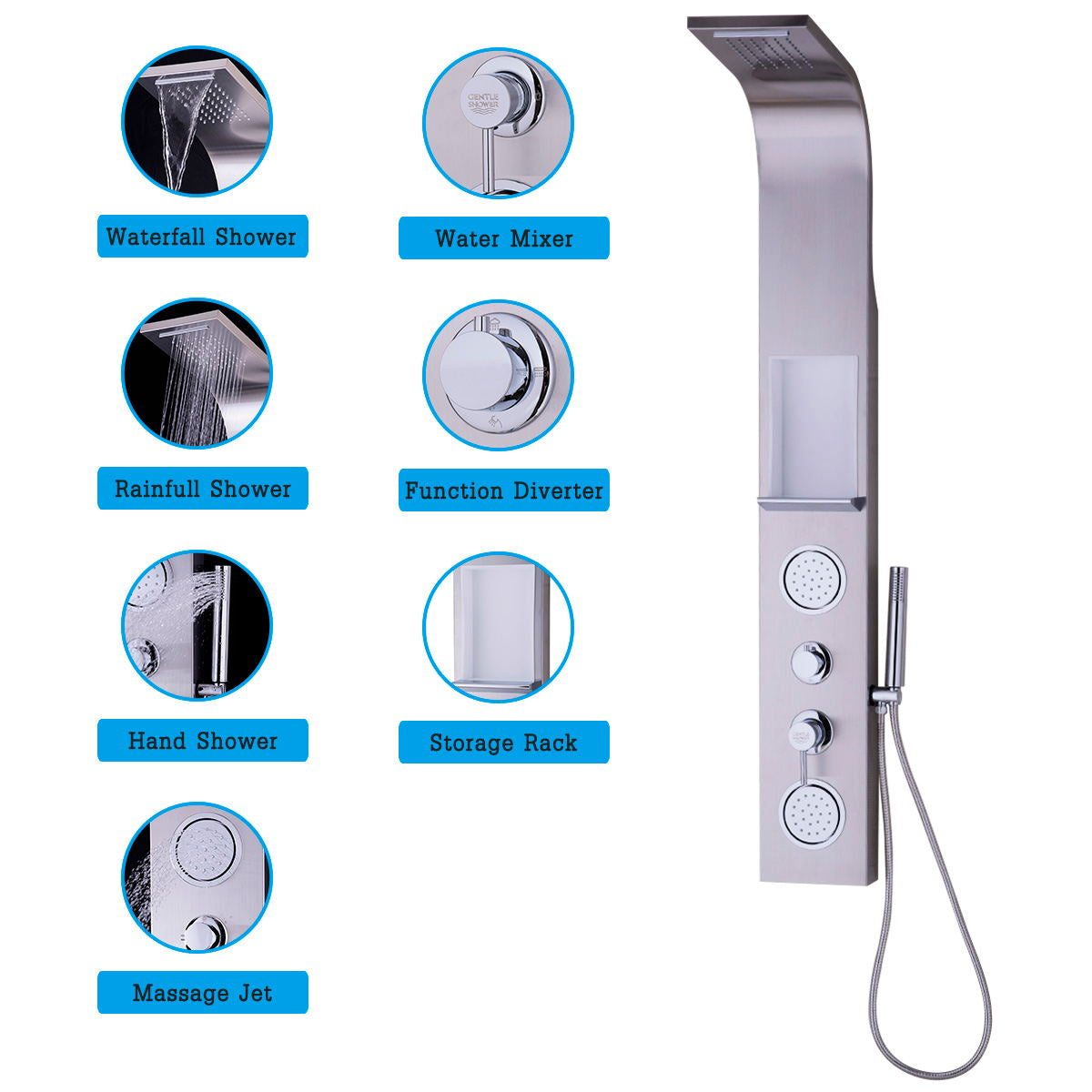 57 Inch Stainless Steel Massage Jets Hand Shower Shower Panel