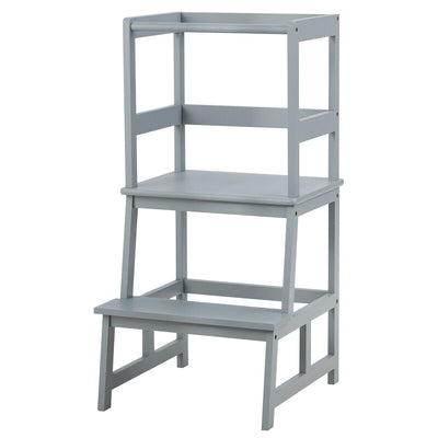 Kids Wooden Kitchen Step Stool with Safety Rail-GrayÂ 