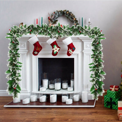 9 Feet Pre-lit Snow Flocked Tips Christmas Garland with Red BerriesÂ 