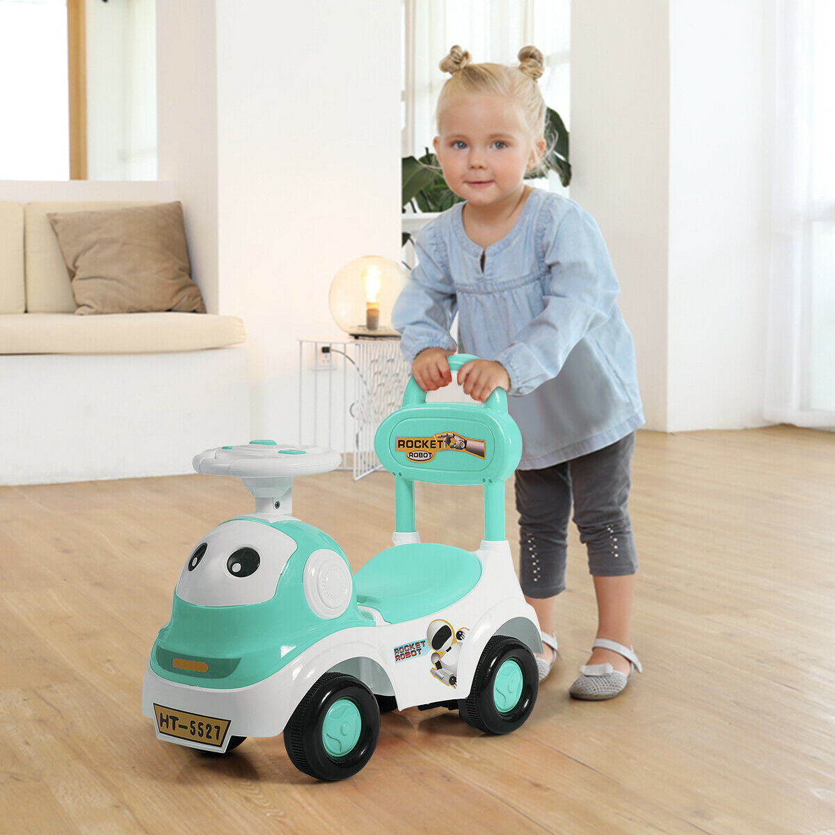 3-in-1 Baby Walker Sliding Pushing Car with Sound Function-Green