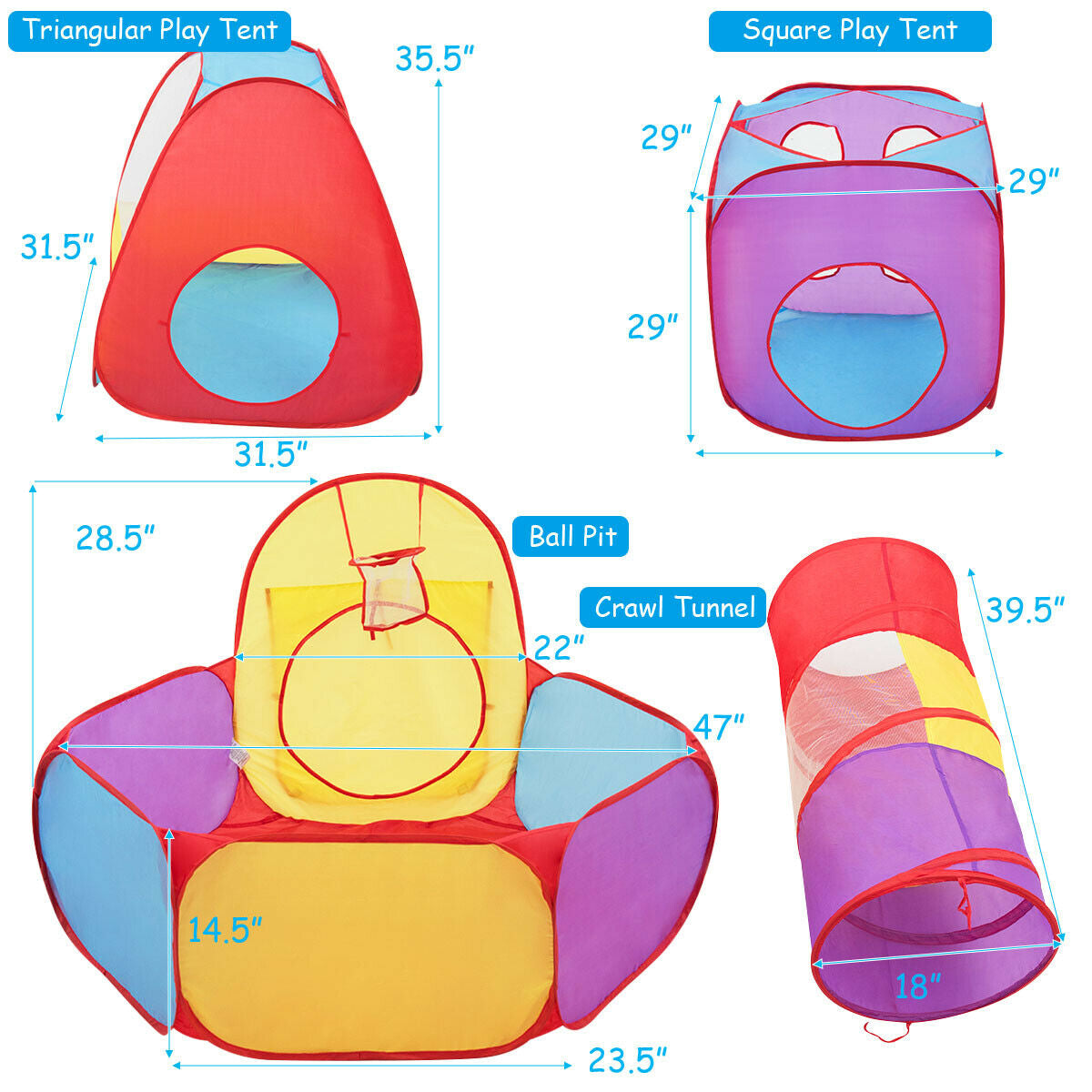 7 Pieces Kids Ball Pit Pop Up Play TentsÂ 