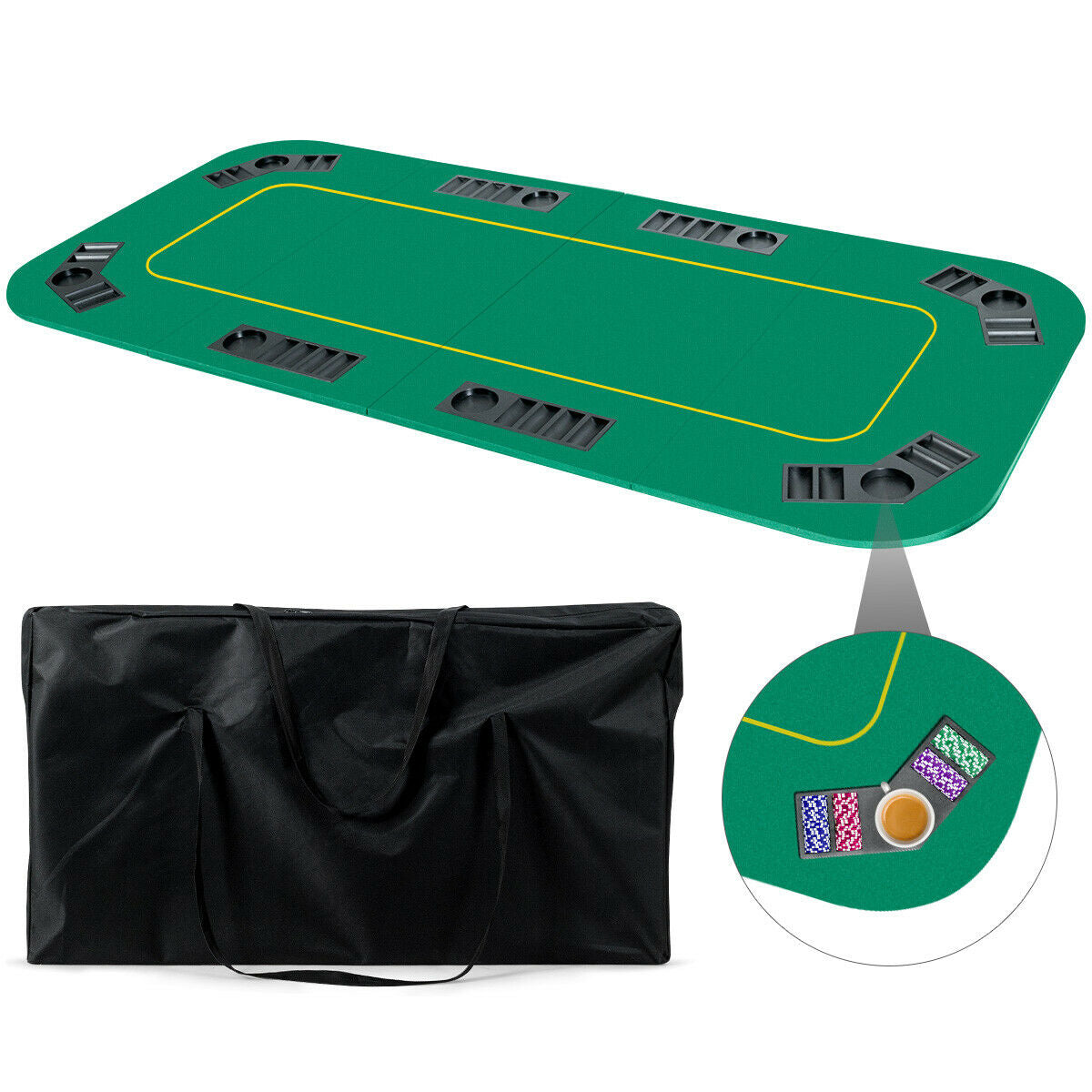 80 Inch x 36 Inch Folding 8 Player Deluxe Texas Poker Table Top with Bag