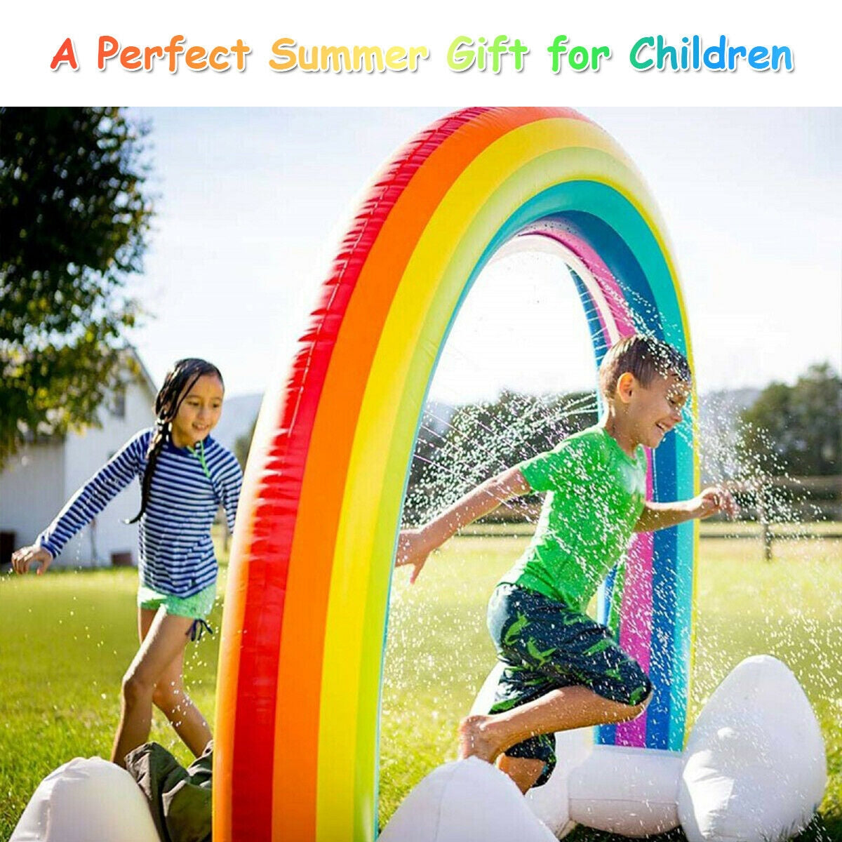 Inflatable Rainbow Sprinkler Backyard Games Outside Water Toy Yard