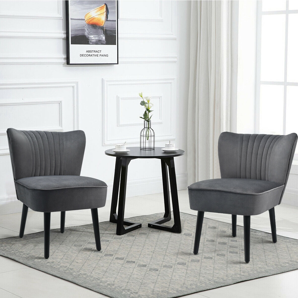 Set of 2 Armless Upholstered Leisure Accent Chair-GrayÂ 