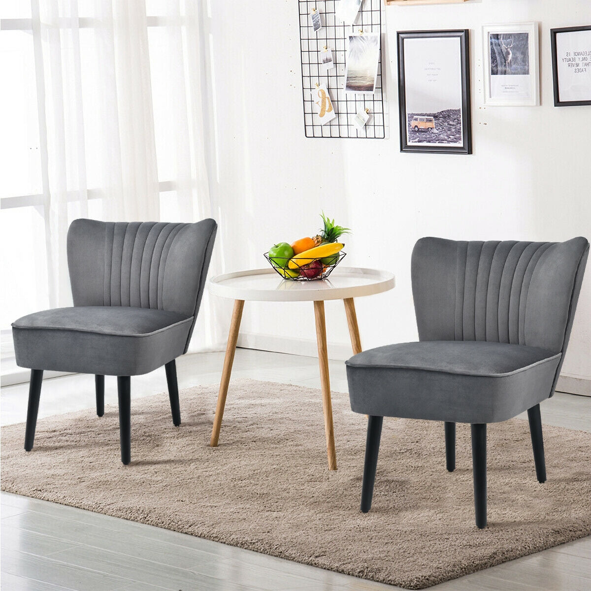 Set of 2 Armless Upholstered Leisure Accent Chair-GrayÂ 