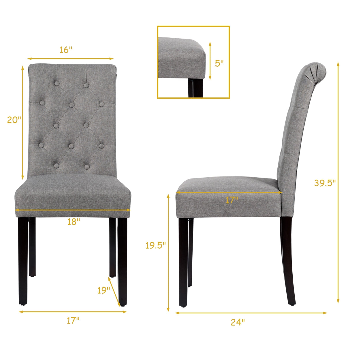 Set of 2 Tufted Dining Chair-GrayÂ 