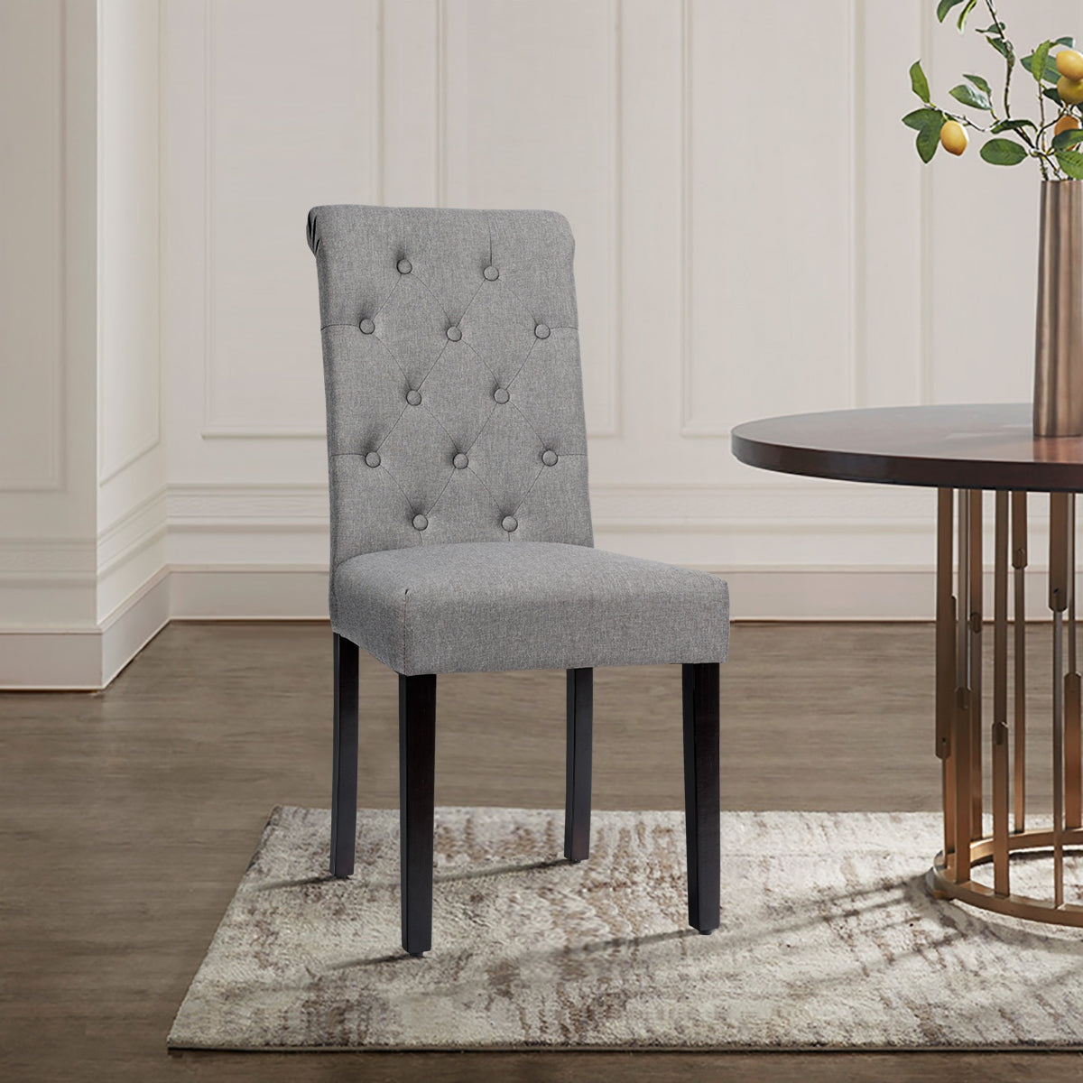 Set of 2 Tufted Dining Chair-GrayÂ 