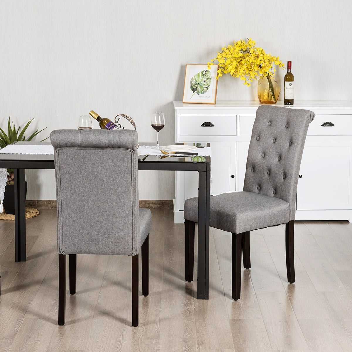 Set of 2 Tufted Dining Chair-GrayÂ 