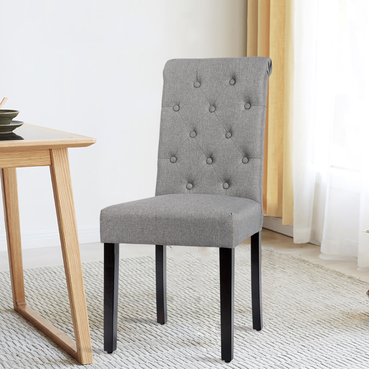 Set of 2 Tufted Dining Chair-GrayÂ 