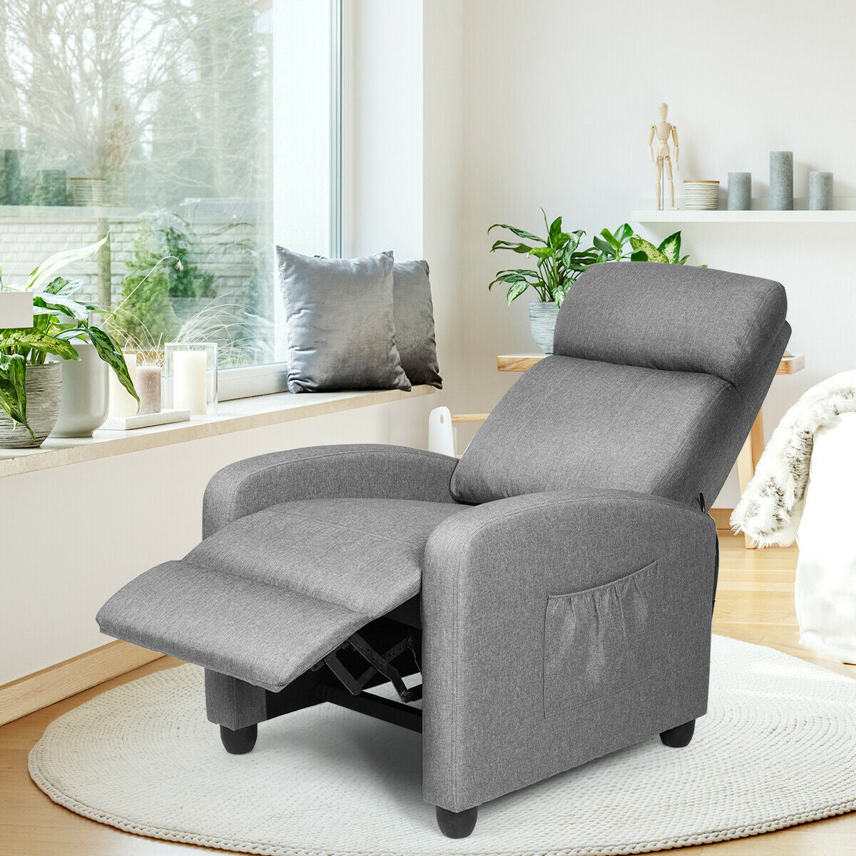 Recliner Sofa Wingback Chair with Massage Function-Gray