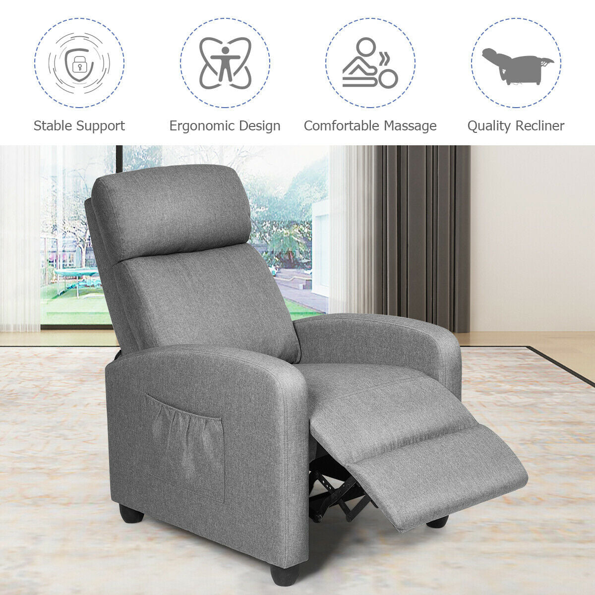 Recliner Sofa Wingback Chair with Massage Function-Gray