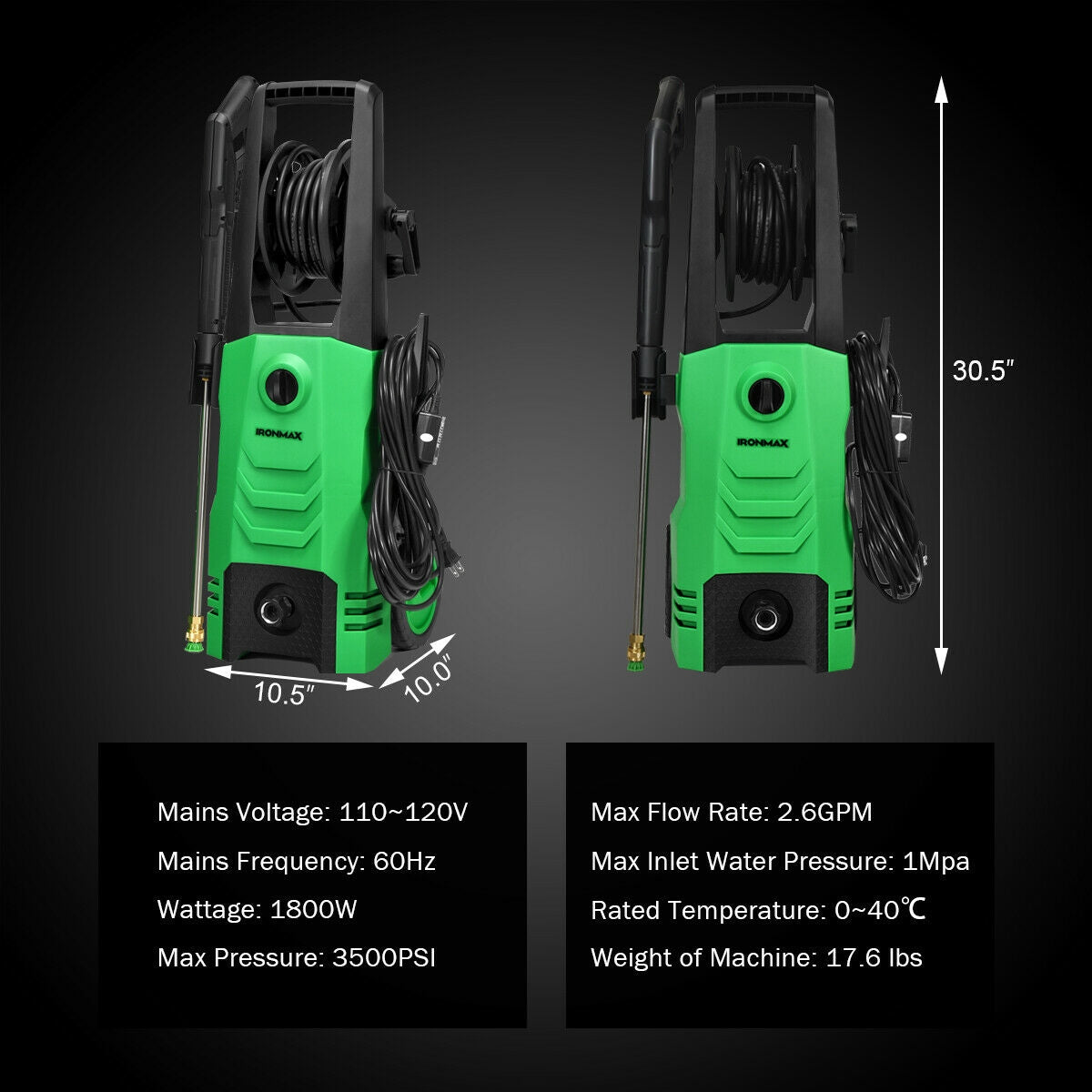 3500PSI Electric Pressure Washer with Wheels-Green