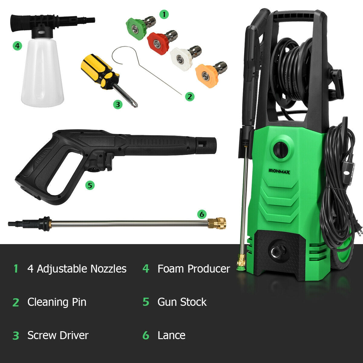 3500PSI Electric Pressure Washer with Wheels-Green