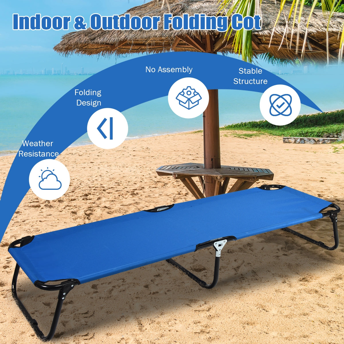 Outdoor Folding Camping Bed for Sleeping Hiking Travel-Blue